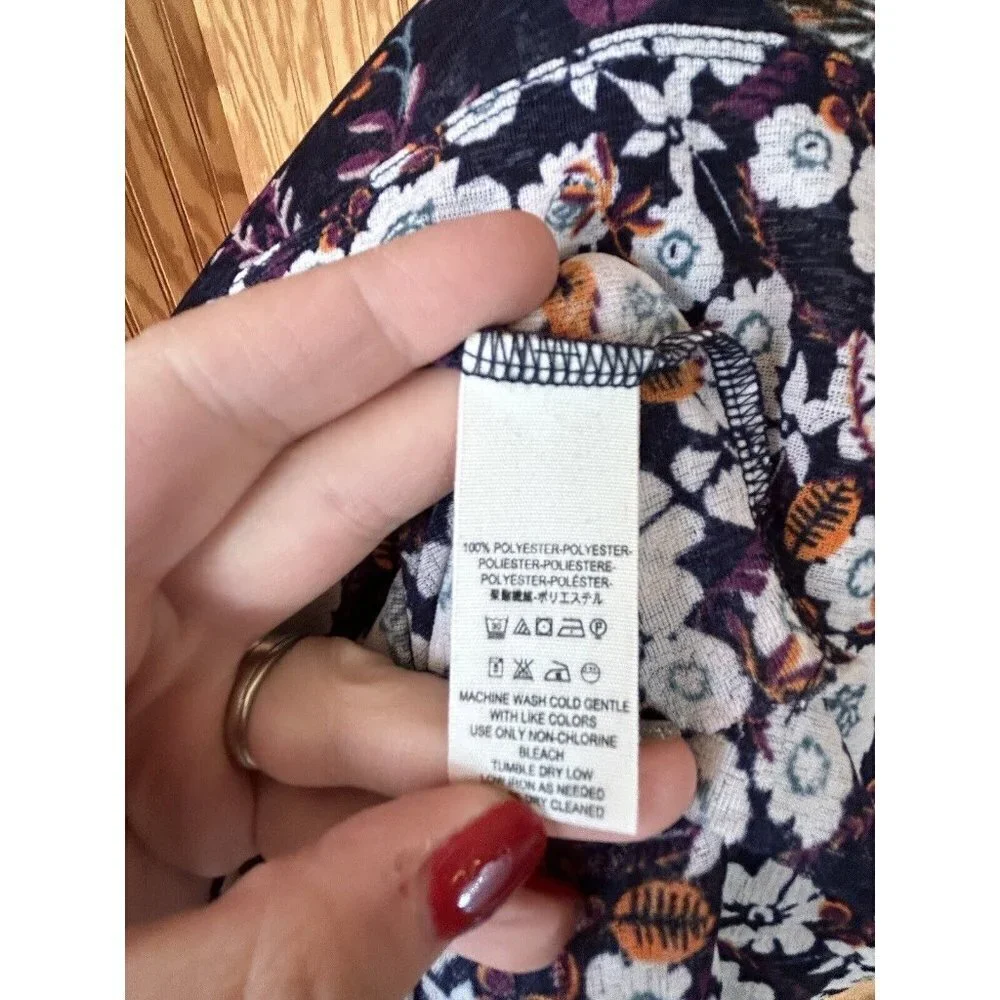 Free People Babydoll Floral Blue/Purple Oversize‎ Stretch Blouse XS  Long Sleeve